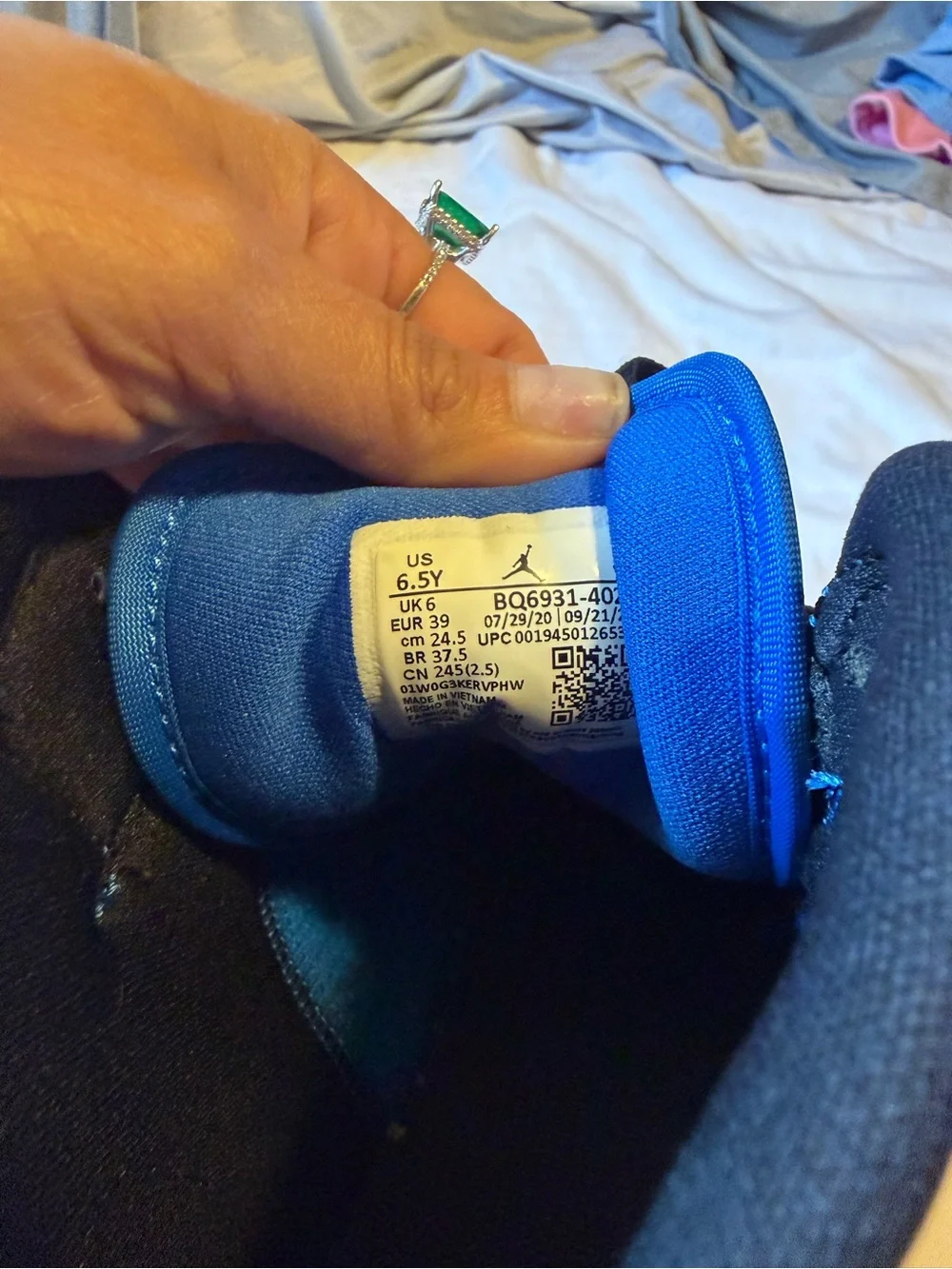 Jordan Kids Patent Blue White Black High-Top Sneakers